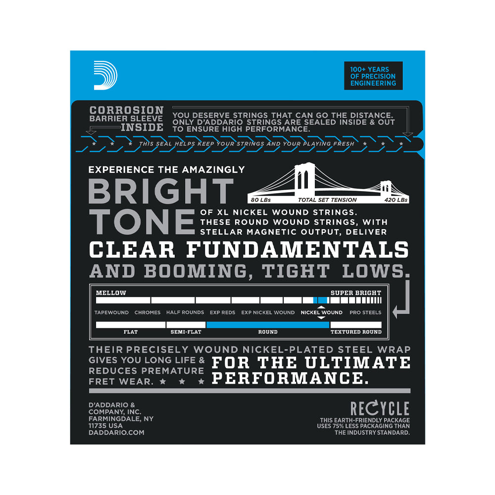 D'Addario EXL220-5 Super Light XL Nickel Wound Electric Bass Strings Long Scale