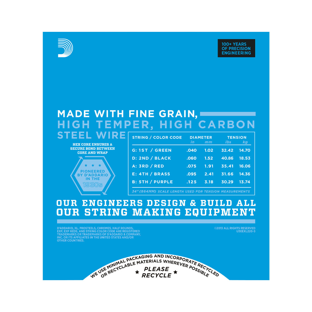 D'Addario EXL220-5 Super Light XL Nickel Wound Electric Bass Strings Long Scale