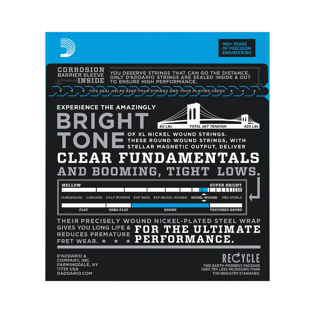 D'Addario EXL220 XL Nickel Round Wound Super Light Bright Electric Bass Strings
