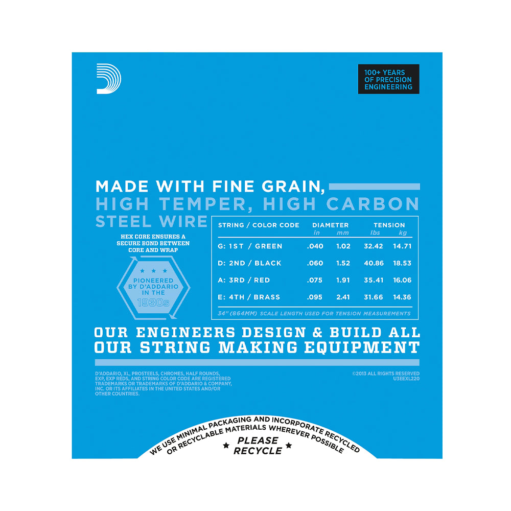 D'Addario EXL220 XL Nickel Round Wound Super Light Bright Electric Bass Strings