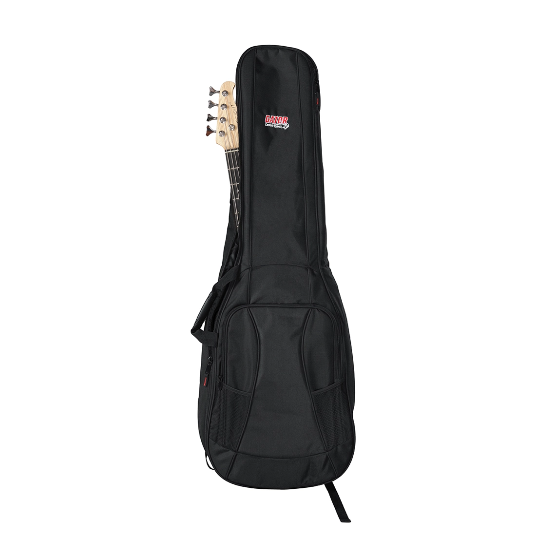 Gator 4G series gig bag for two electric bass guitars front view with bass