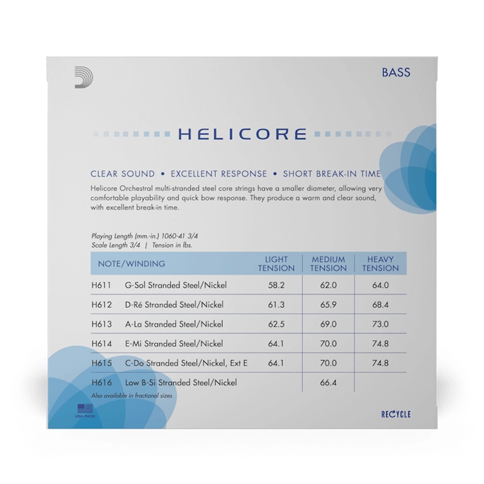 D'addario H610 3/4M Helicore Orchestral Double Bass String Set