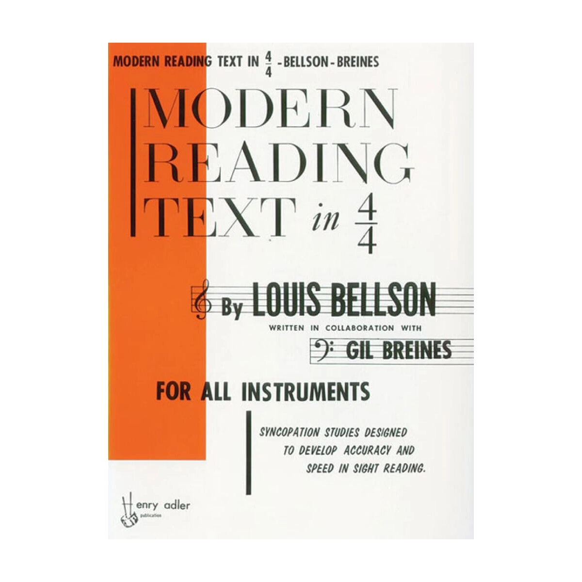 Cover of the book 'Modern Reading Text in 4/4' by Louis Bellson and Gil Breines, featuring the title and authorship information.