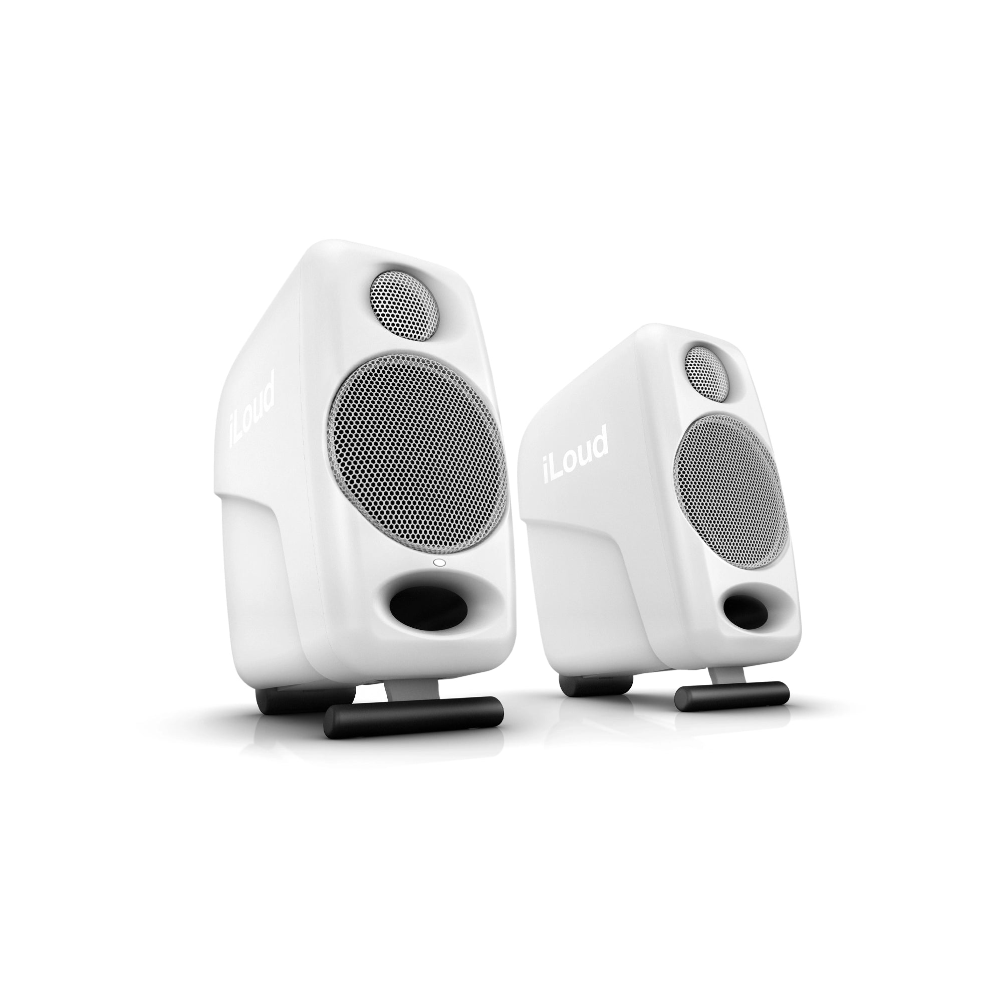 Front angle view of IK Multimedia iLoud Micro Monitors - White