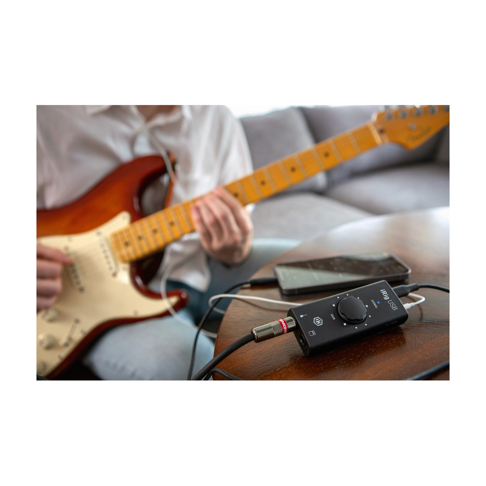 Ik Multimedia IRIG USB Guitar Interface lifestyle with Electric guitar player