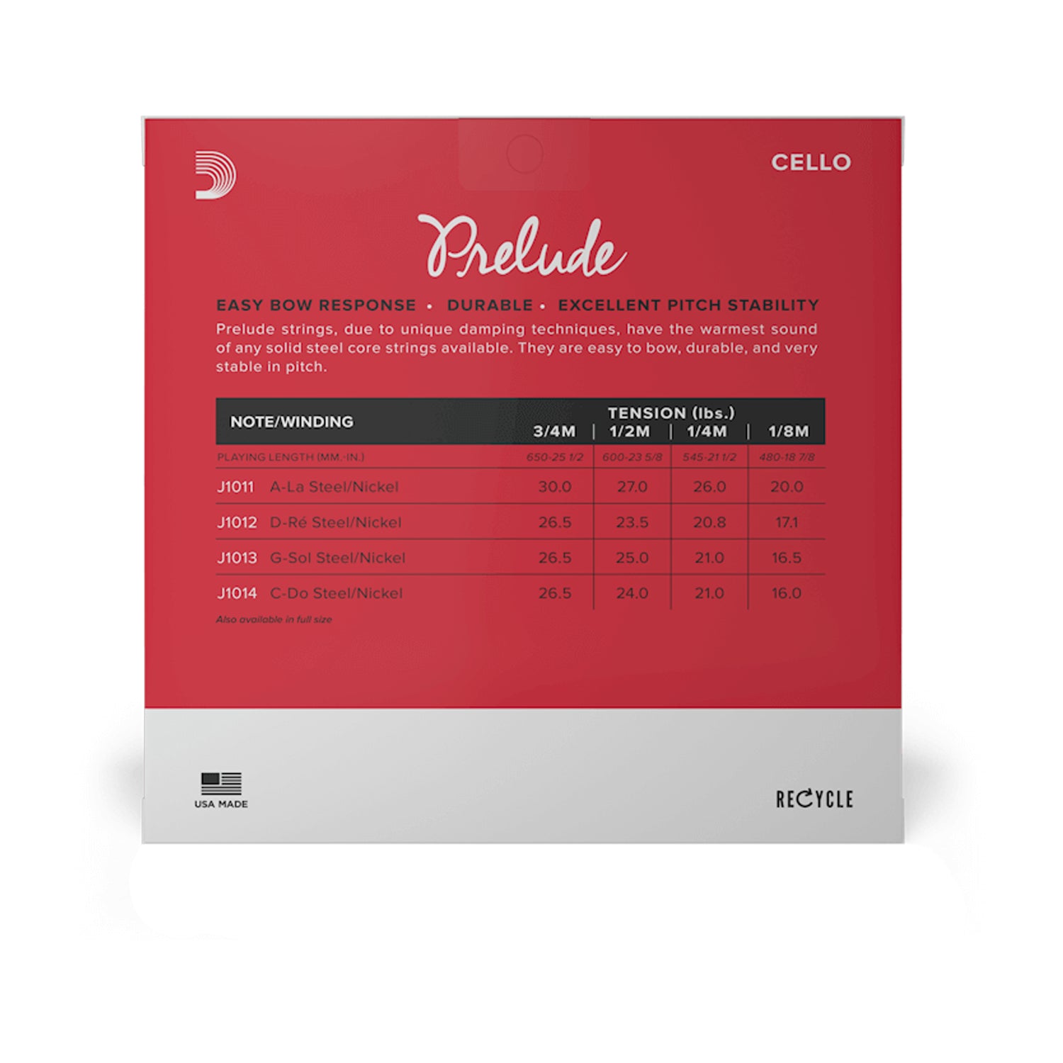 D'Addario J10103/4M Prelude Cello Strings - 3/4 Scale Medium Tension