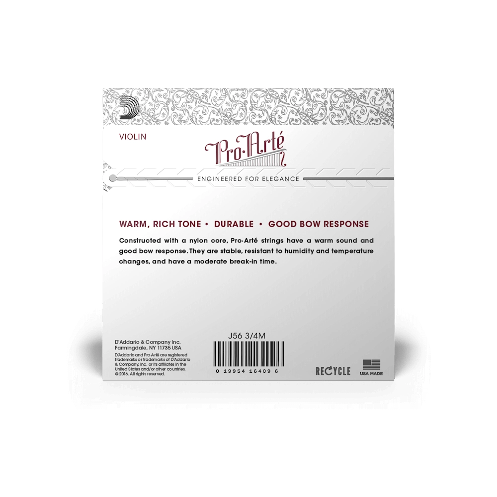 D'Addario J56 Pro-Arte Violin String Set Ball-End Construction - 3/4 Medium Tension