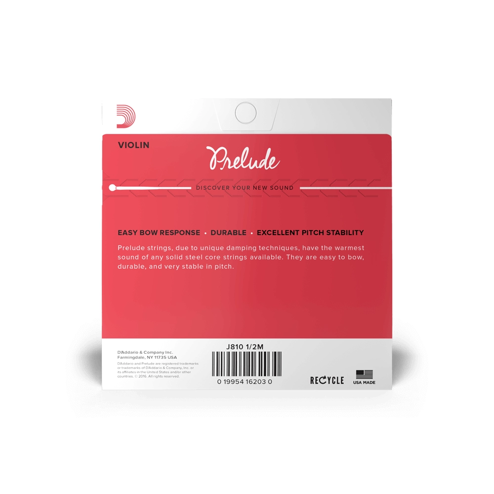 Juego de Cuerdas para Violín D'Addario Prelude, Escala 1/2, Tensión Media