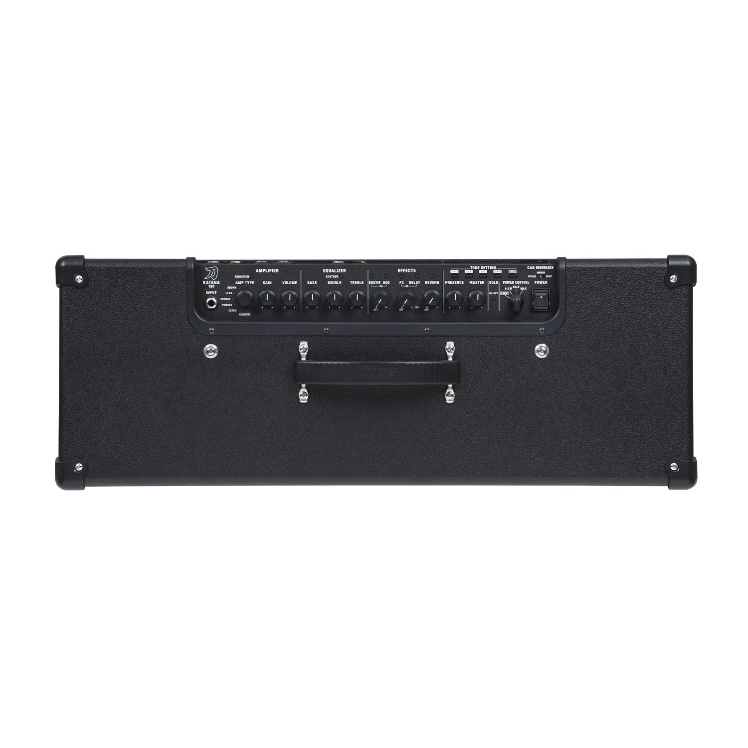 Top view showing control knobs and 1/4" input o Boss Katana-100/212 Combo Amplifier