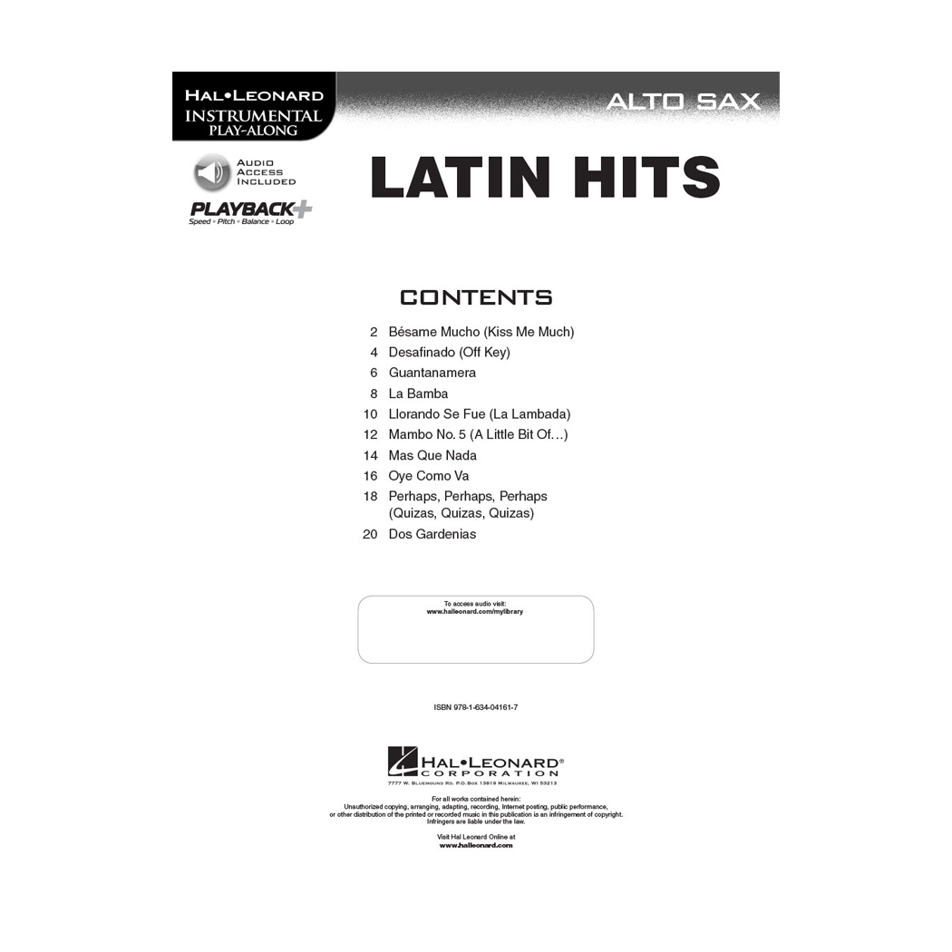 Latin Hits - Instrumental Play Along for Alto Sax