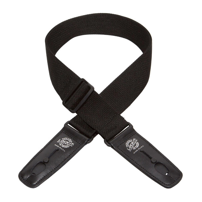 Lock-It Straps Professional Gig Series 2-Inch Poly Strap W/ Locking Ends- Black