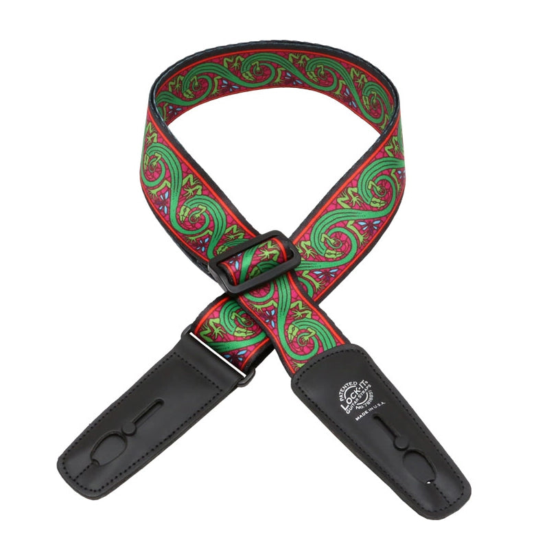 Lock-It Straps Bob Masse Series 2" Plush Poly Strap With Locking Ends - Green Lizards