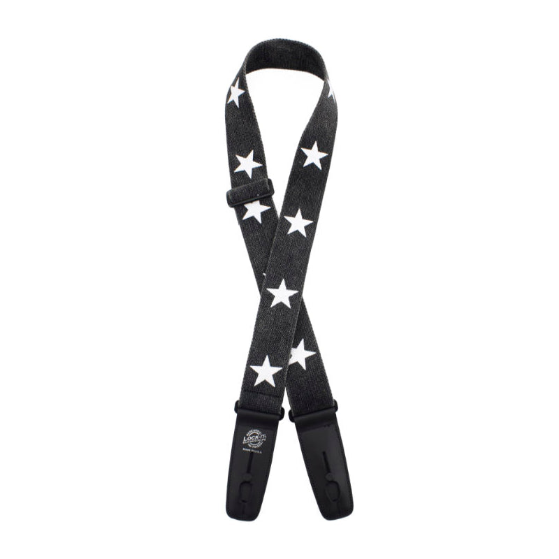 Lock-It Straps Cotton Guitar Strap - Distressed Black/White Stars
