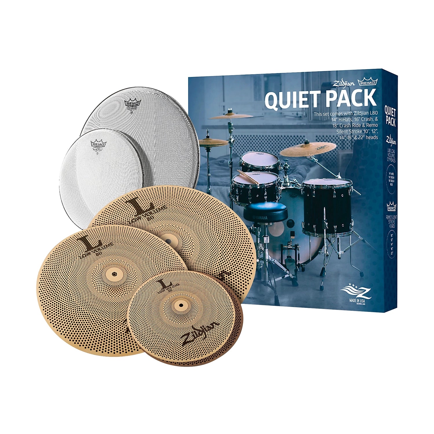 Zildjian LV468RH Low Volume Cymbal Pack with Remo Silent Stroke Heads