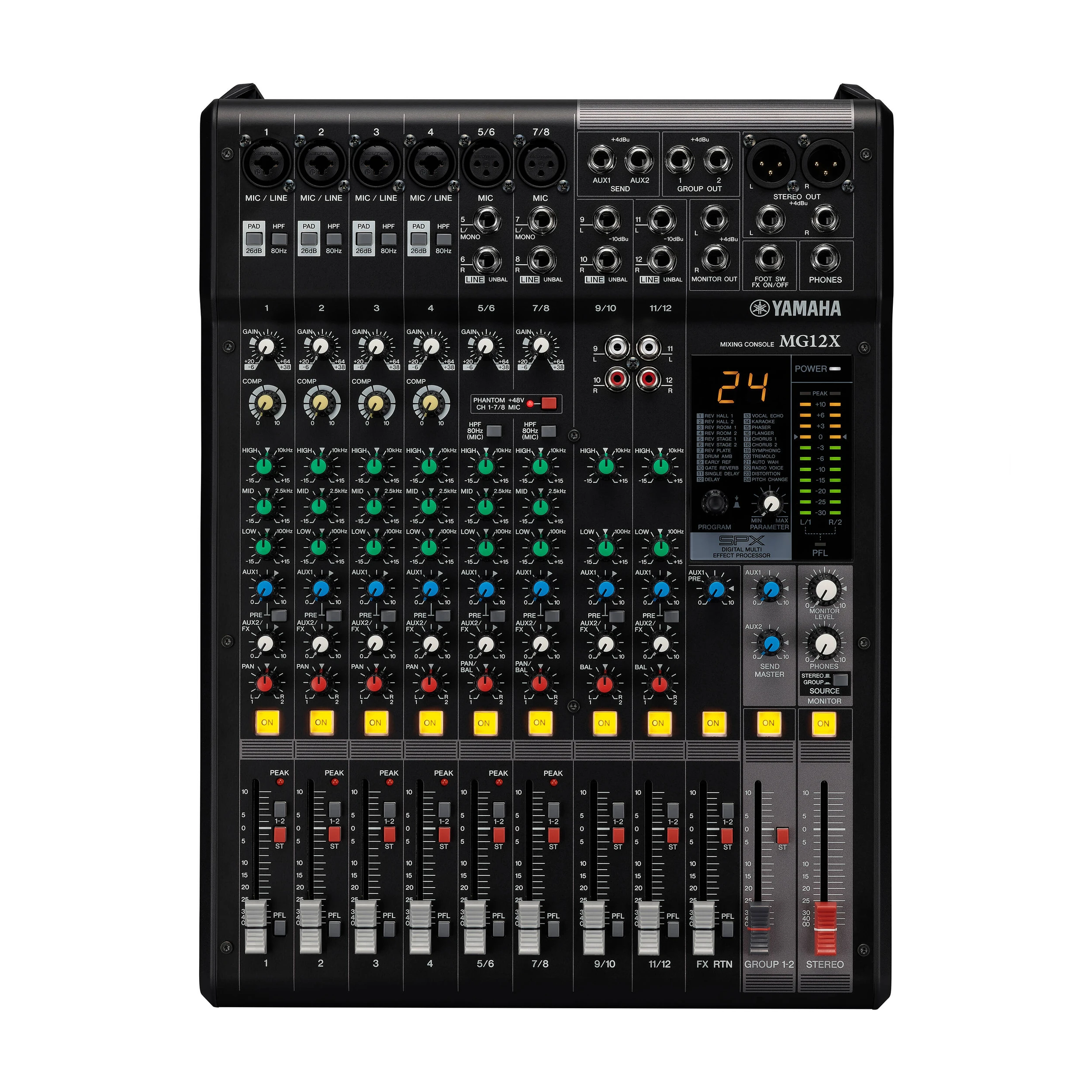 Front view of Yamaha MG12X CV 12-Channel Analog Mixing Console