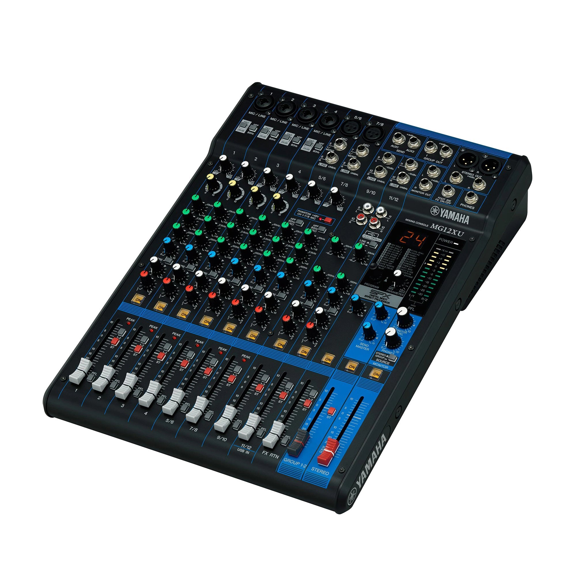 Front angle view of Yamaha 12-Channel MG12XU Analog Mixer W/ Effect & USB Interface