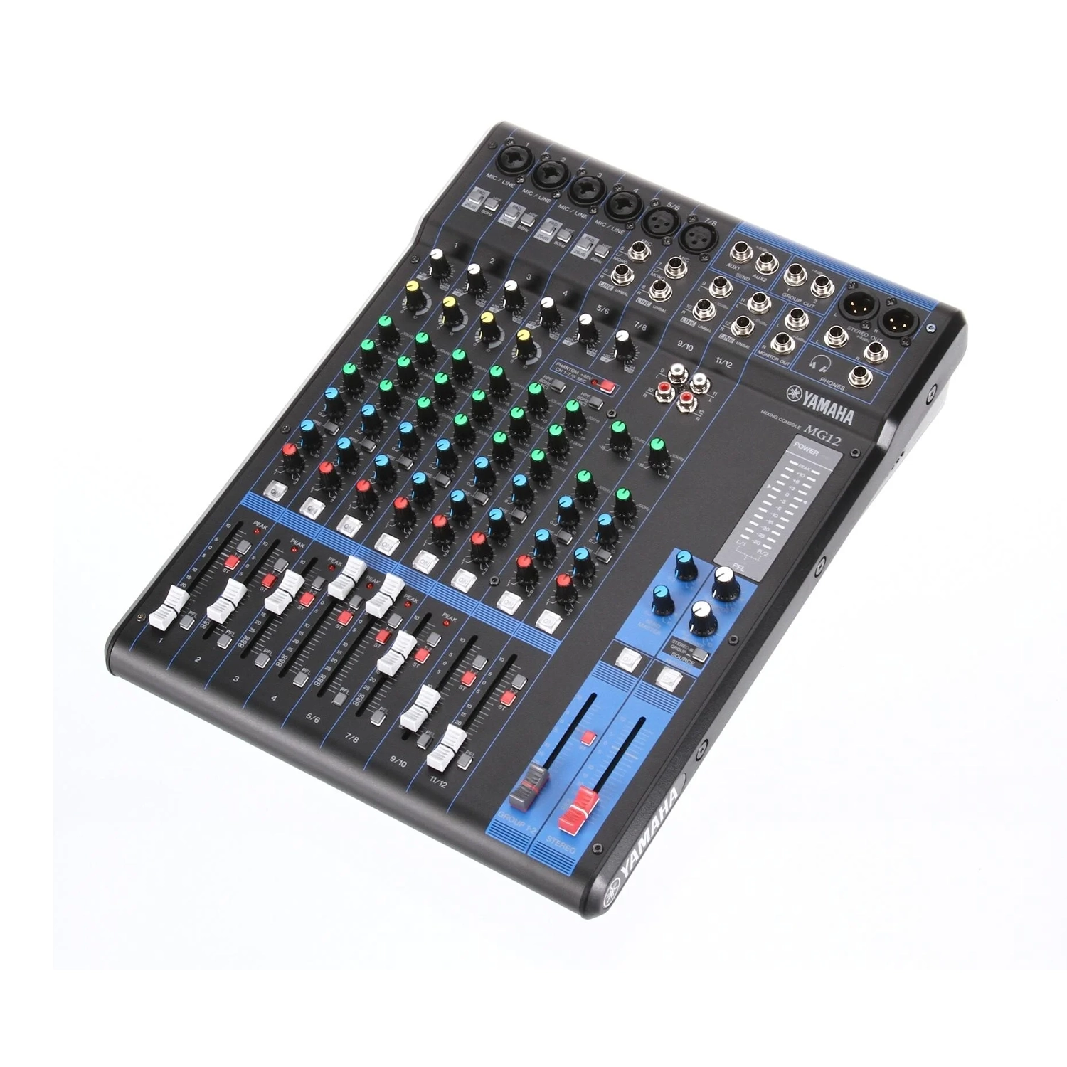 Front angle view of Yamaha 12-Channel MG12 Analog Mixer