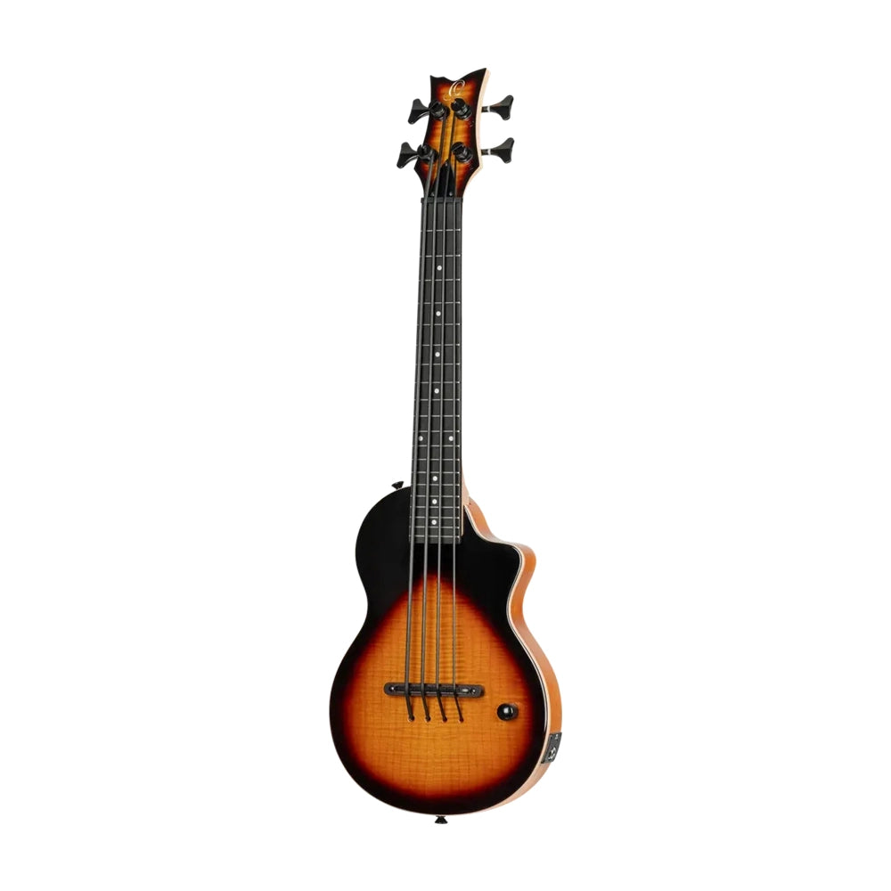Ortega Solid Body Ukebass Mahogany & Flamed Maple Rechargeable Pu - Tobacco Sunburst