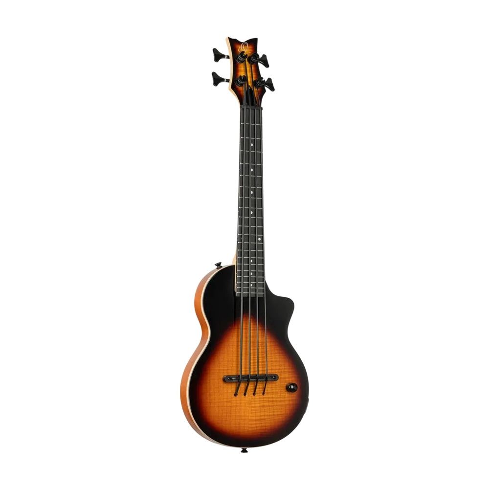 Ortega Solid Body Ukebass Mahogany & Flamed Maple Rechargeable Pu - Tobacco Sunburst