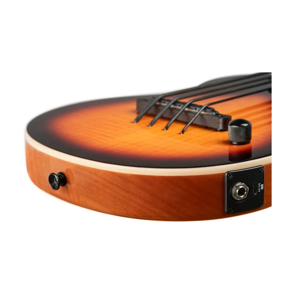 Ortega Solid Body Ukebass Mahogany & Flamed Maple Rechargeable Pu - Tobacco Sunburst