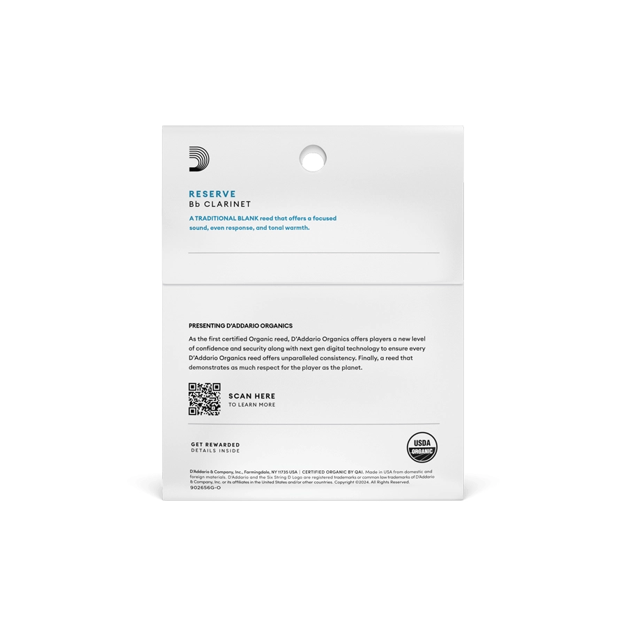 D'Addario Organic Reserve 3 Pack Bb Clarinet Reeds - #2