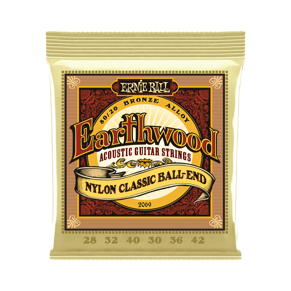 Ernie Ball P02069 Earthwood 80/20 Bronze Folk Nylon Classic Ball-end Guitar Strings - .028-.042