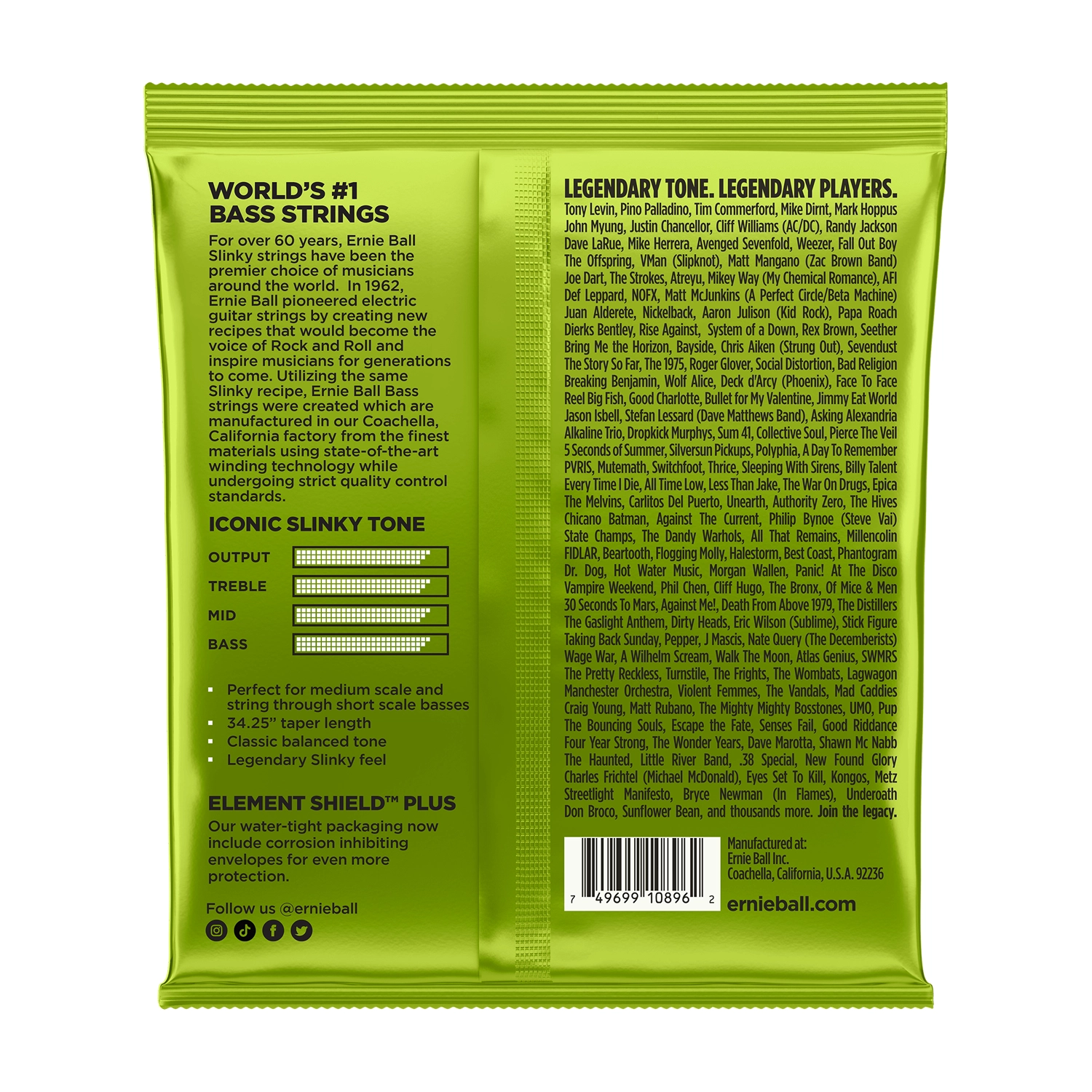 Ernie Ball P02856 Regular Slinky Nickel-Wound .045-.105 Medium-Scale Electric Bass Guitar Strings
