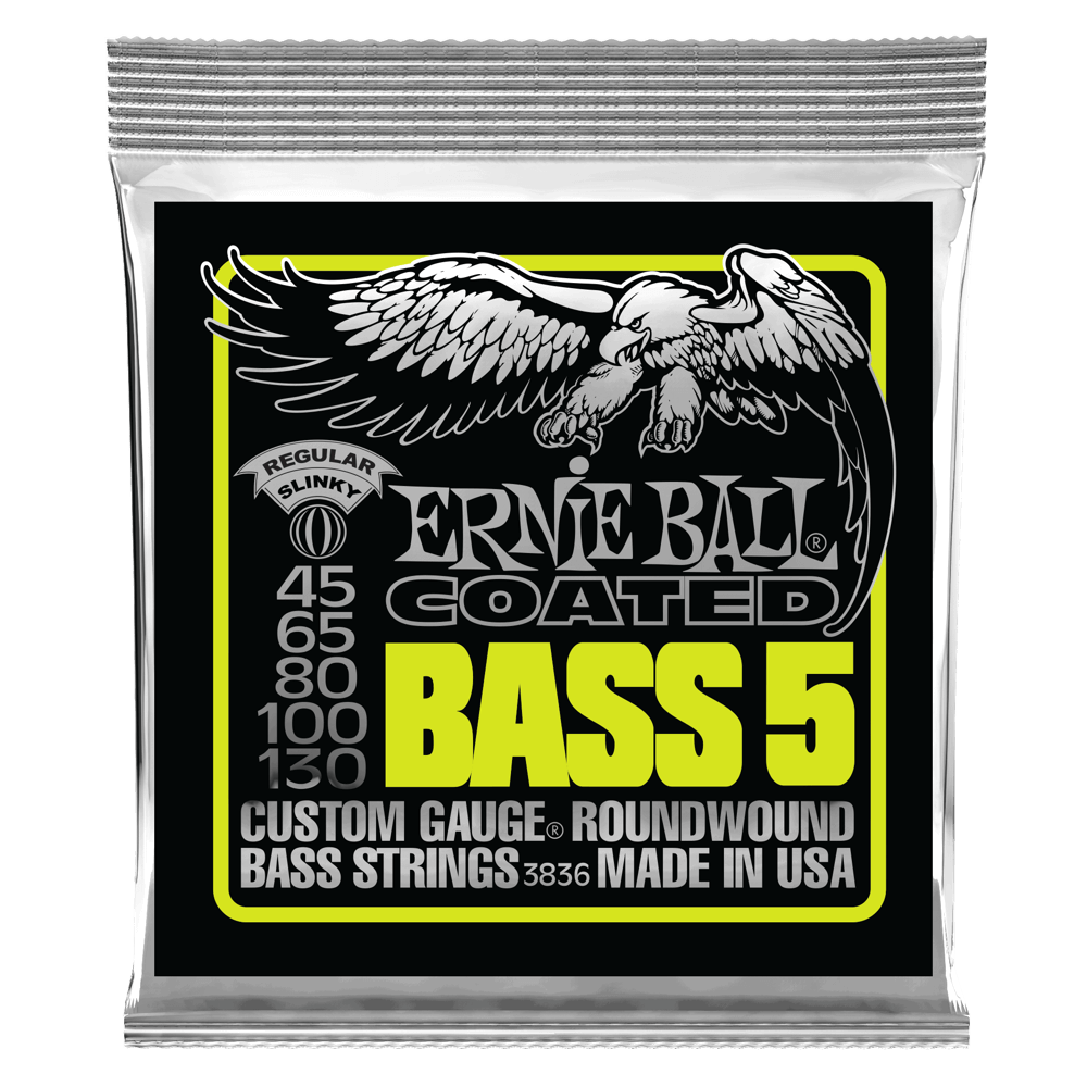 Ernie Ball 3836 Regular Slinky Coated .045-.130 Five-String Custom Gauge Electric Bass Strings