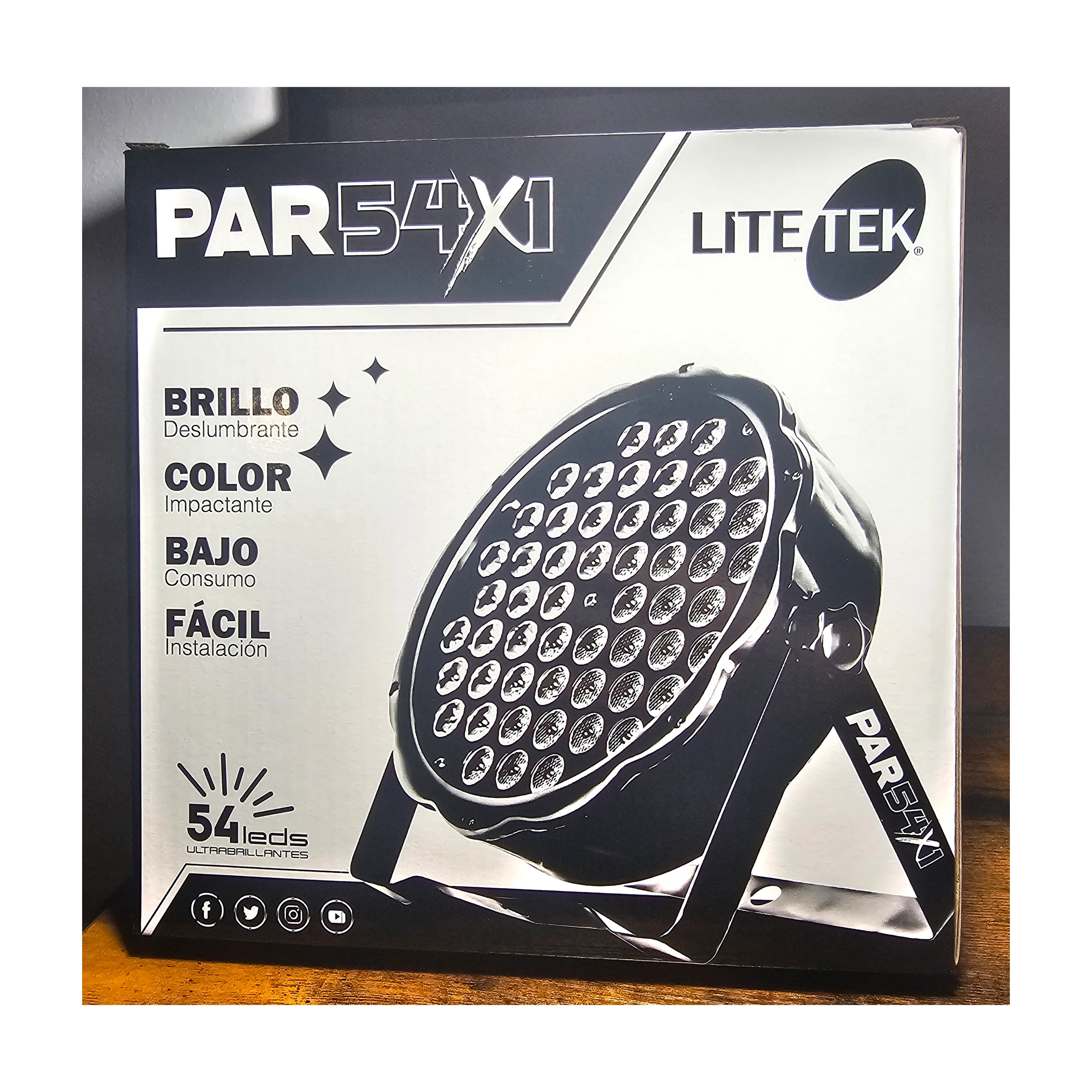 Lite Tek Led Lights PAR-54X1RGB front view Packaging