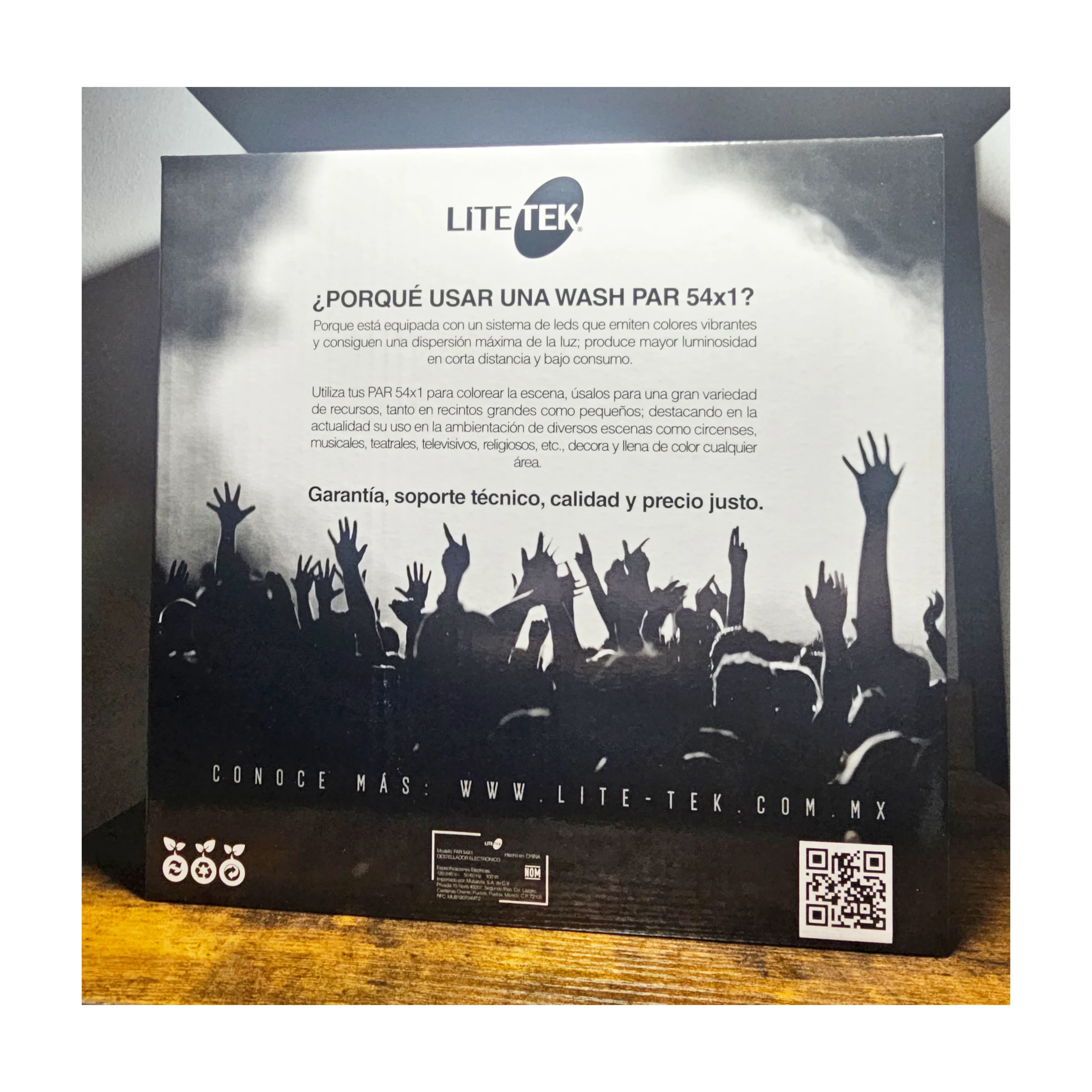Lite Tek Led Lights PAR-54X1RGB back panel view packaging