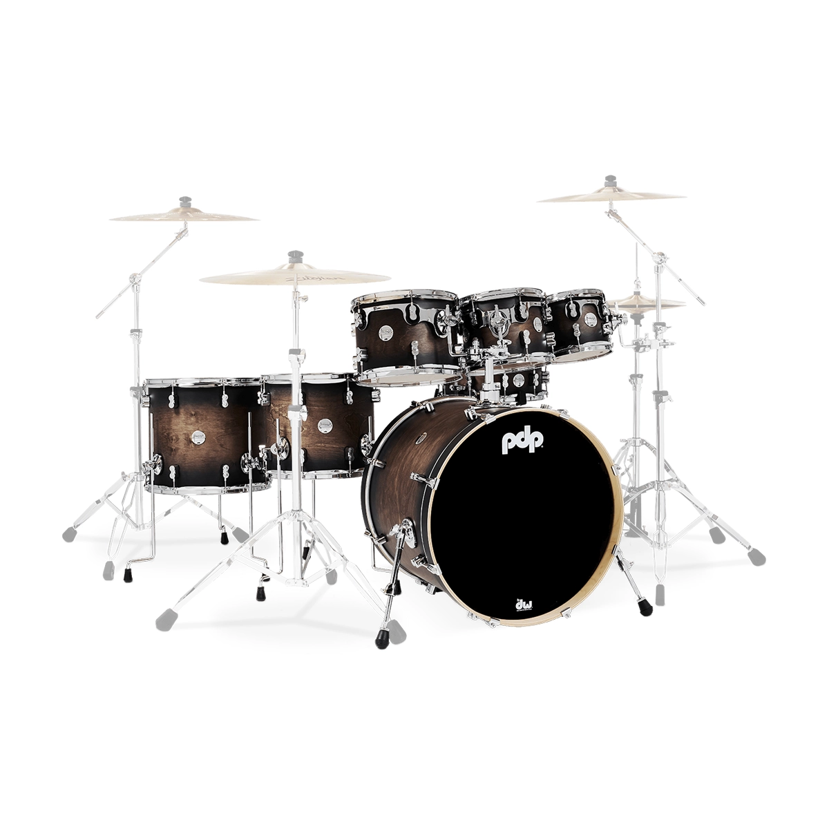 PDP Concept Maple 7 Piece Shell Pack - Satin Charcoal Burst Lacquer