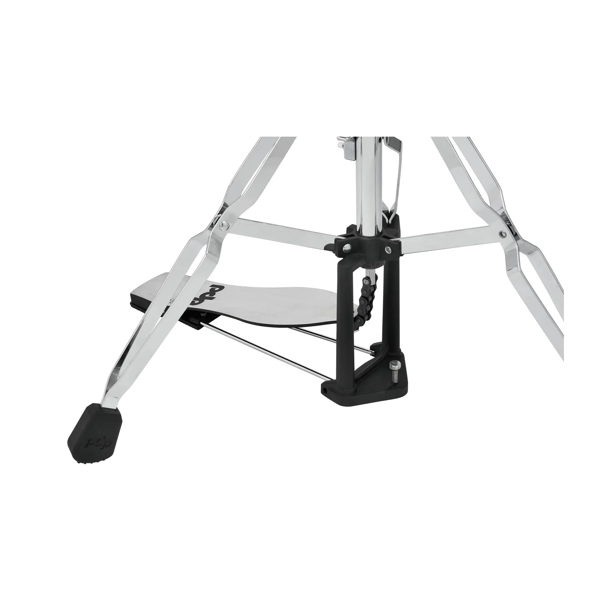 A close-up for the pedal and chain system on a PDP PDHH813 800 Series 3-Leg Hi-Hat Stand.