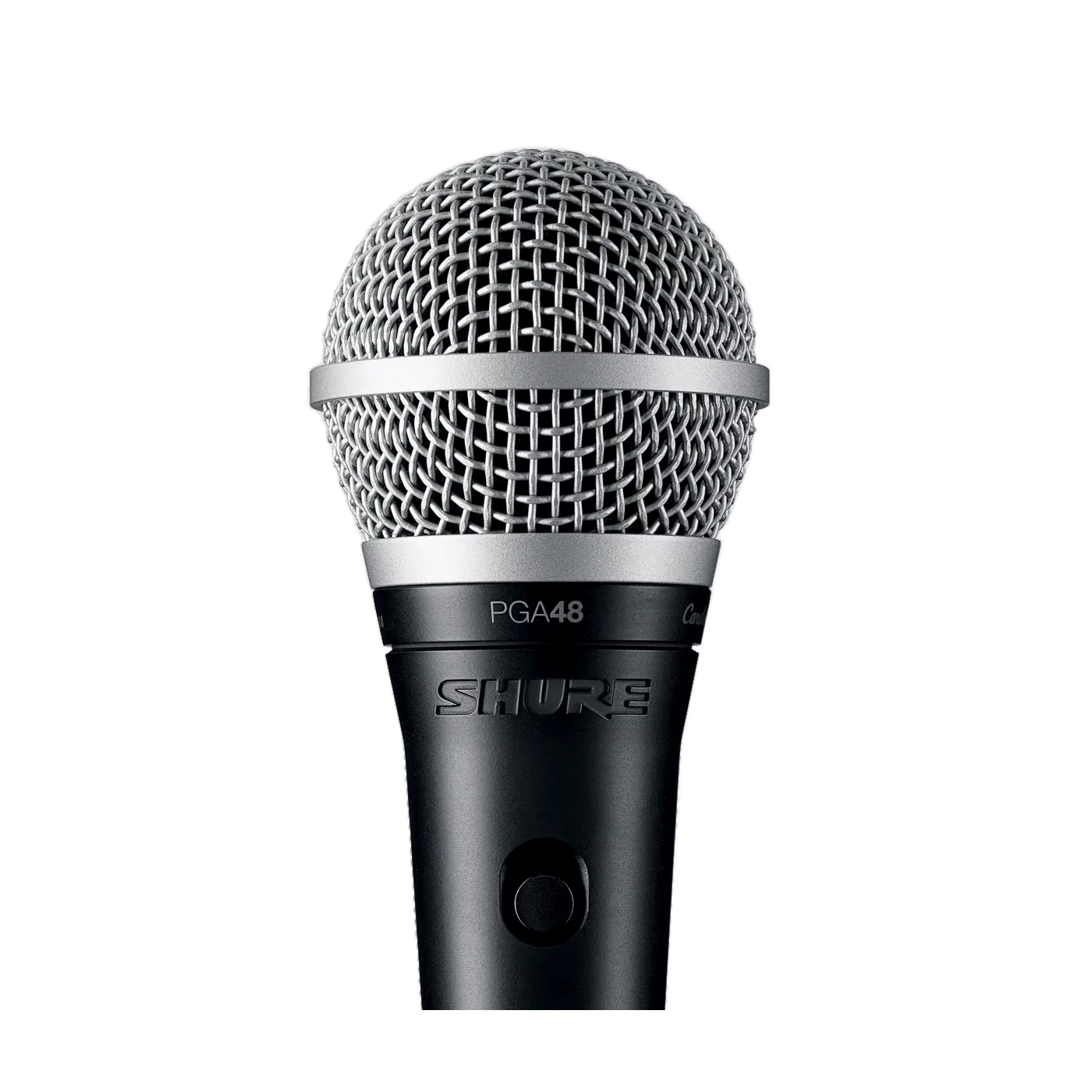 Shure PGA48 microphone on a white background