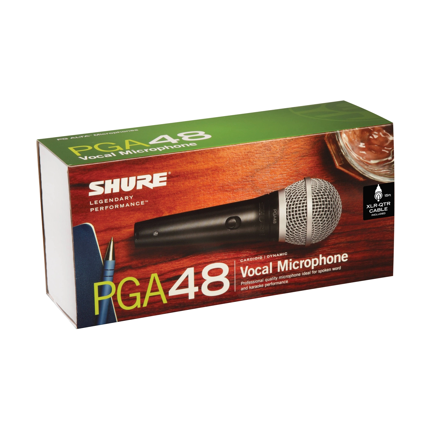 Shure PGA48 vocal microphone packaging on a white background