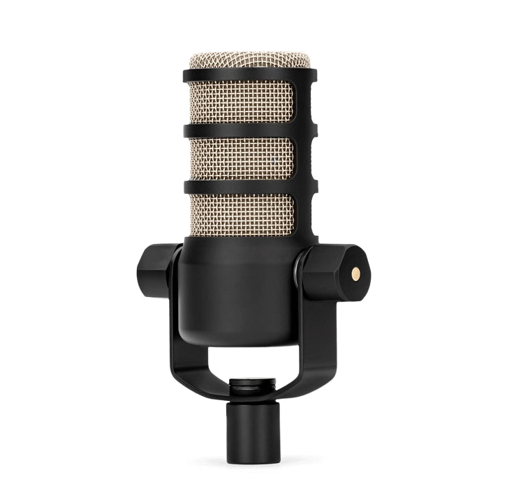Front angle view of Rode Podmic Cardioid Dynamic Broadcast Microphone