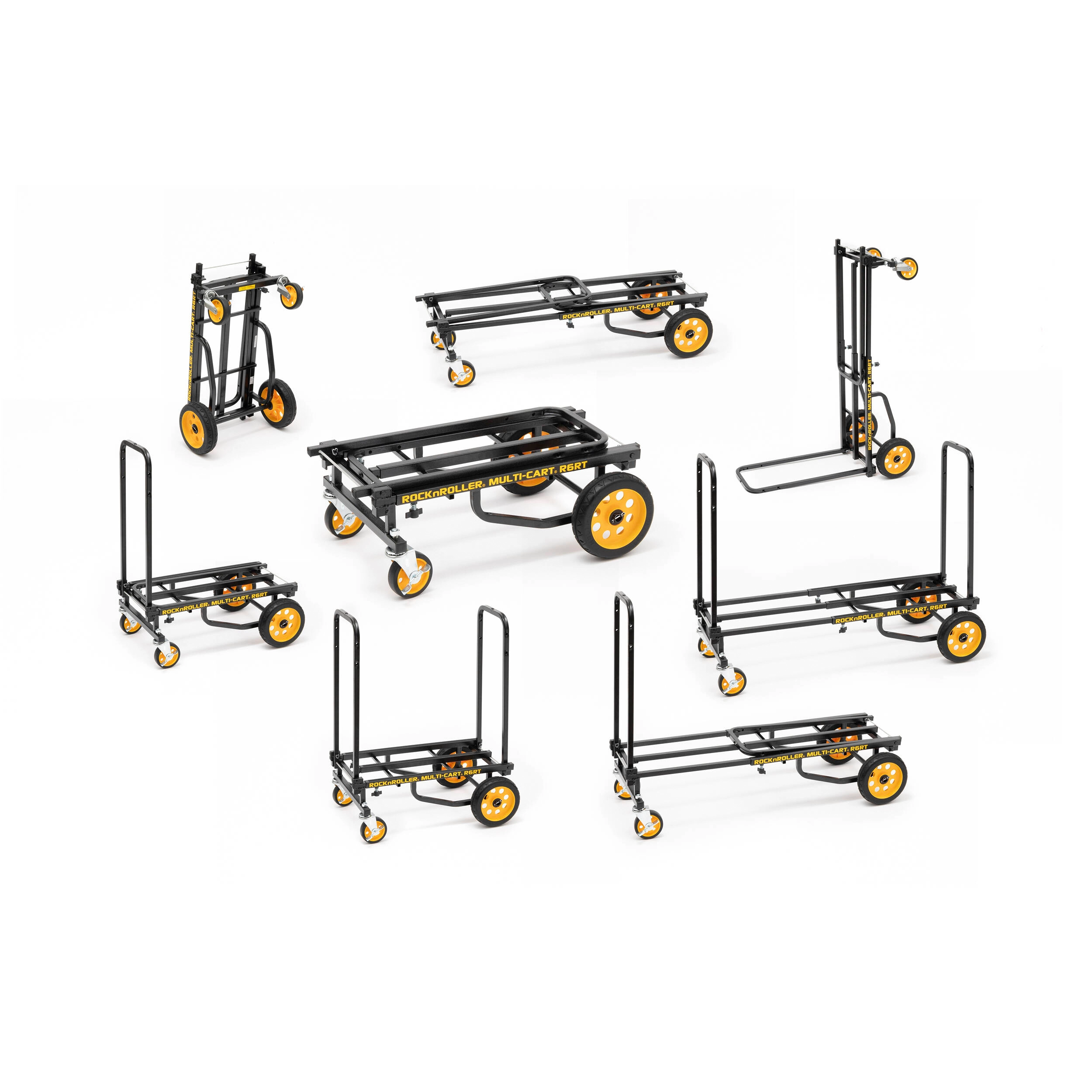 View of all modes of Rock N Roller R6RT Mini 8-in-1 folding Multi-Cart 500-lb. Capacity