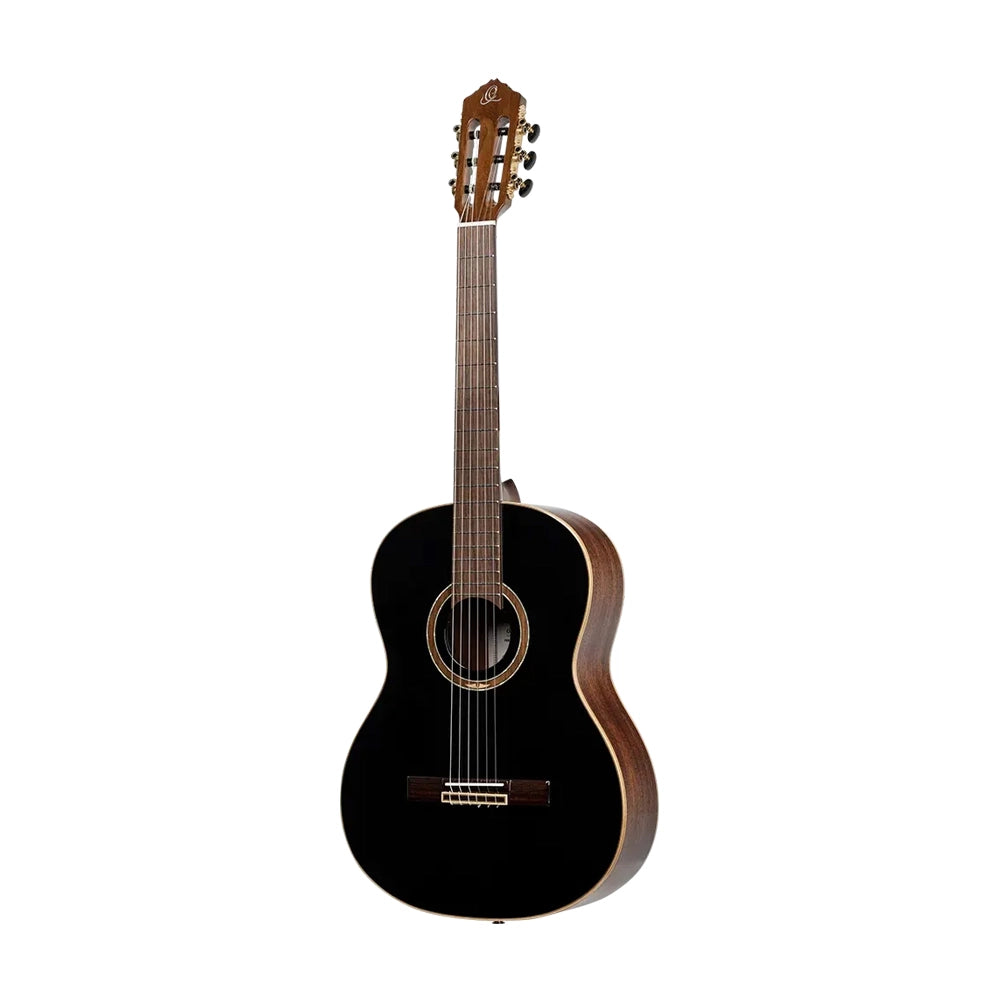 Ortega Performer Series Electric Nylon Guitar Black front angle view