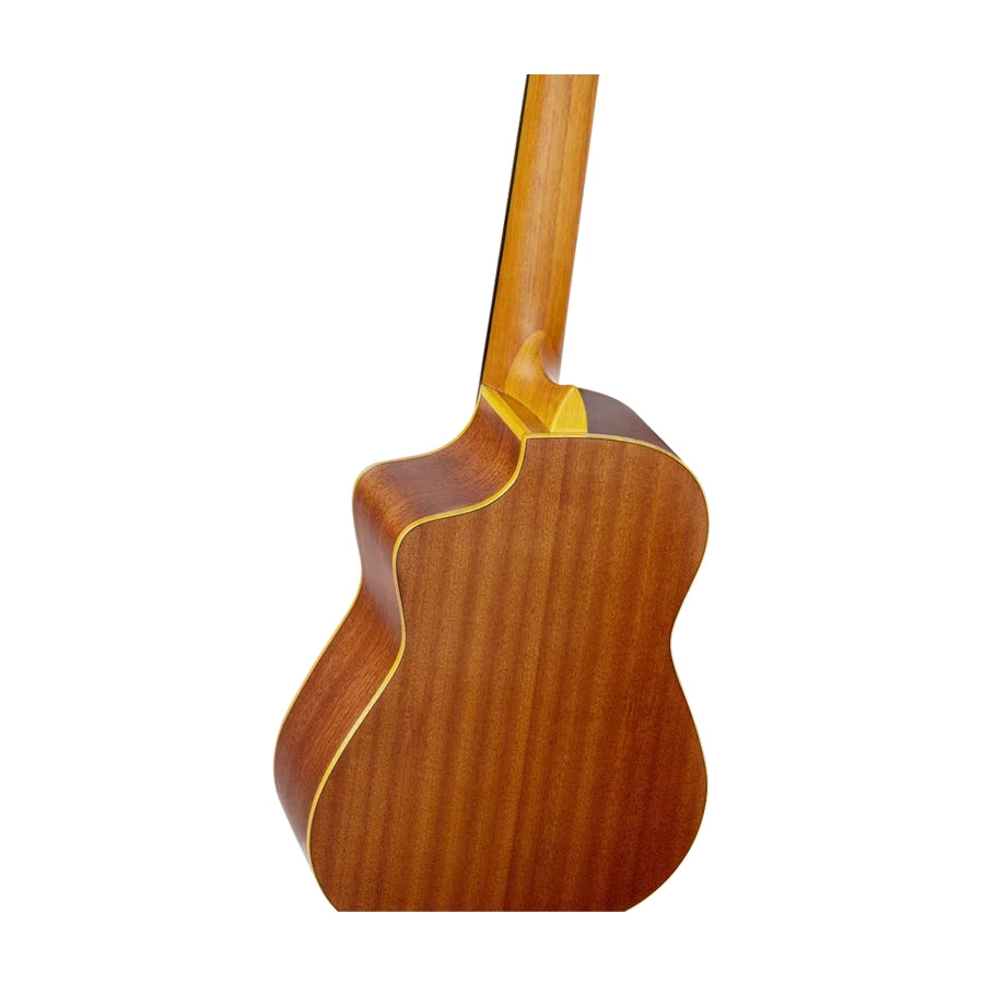 Ortega RQ39E Requinto Acoustic-Electric Guitar Natural back angle view body