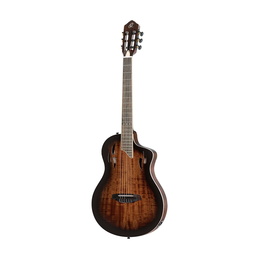 Ortega Guitars Tourplayer Series Thinline Crossover Electric Nylon Guitar - Acacia Burst front side angle view