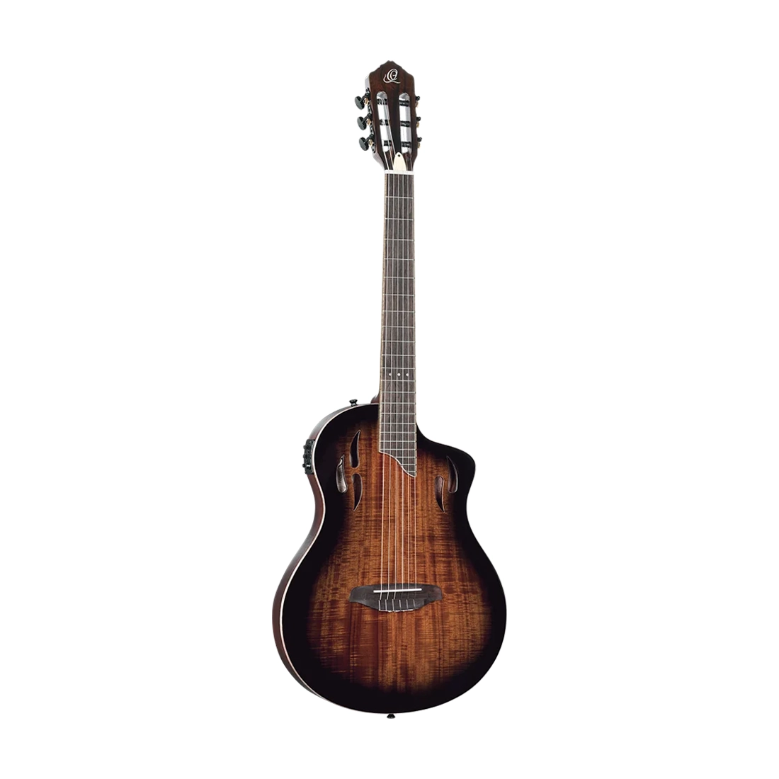 Ortega Guitars Tourplayer Series Thinline Crossover Electric Nylon Guitar - Acacia Burst front side angle view