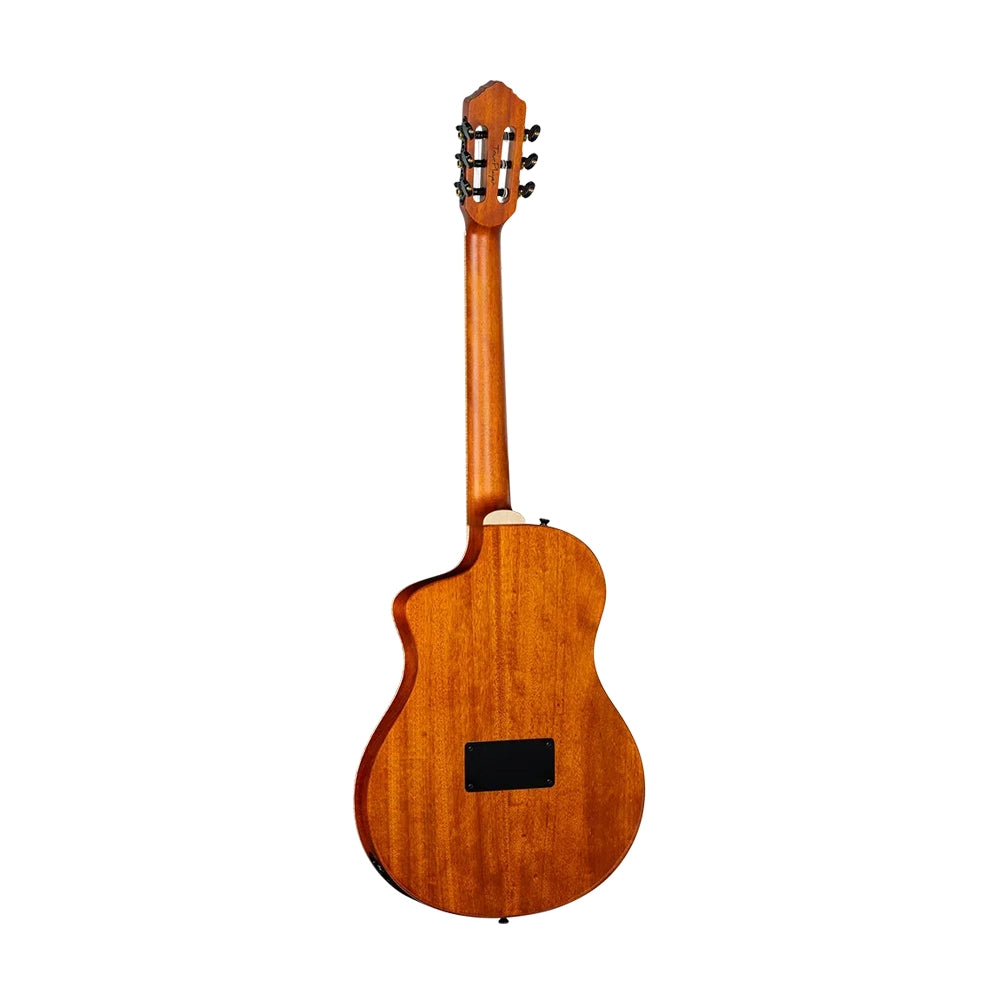 Ortega Tourplayer Series Thinline Crossover Electric Nylon Guitar W/ Bag - Flamed Maple Gloss Blue