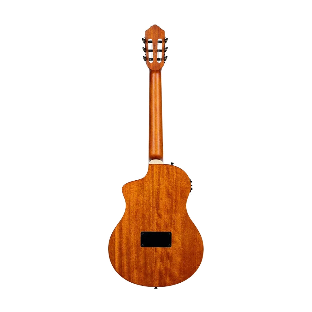 Ortega Tourplayer Series Thinline Crossover Electric Nylon Guitar W/ Bag - Flamed Maple Gloss Blue