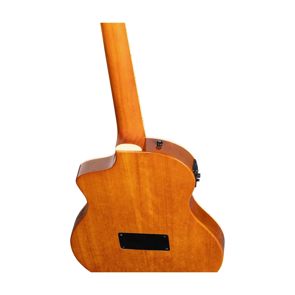 Ortega Tourplayer Series Thinline Crossover Electric Nylon Guitar W/ Bag - Flamed Maple Gloss Blue