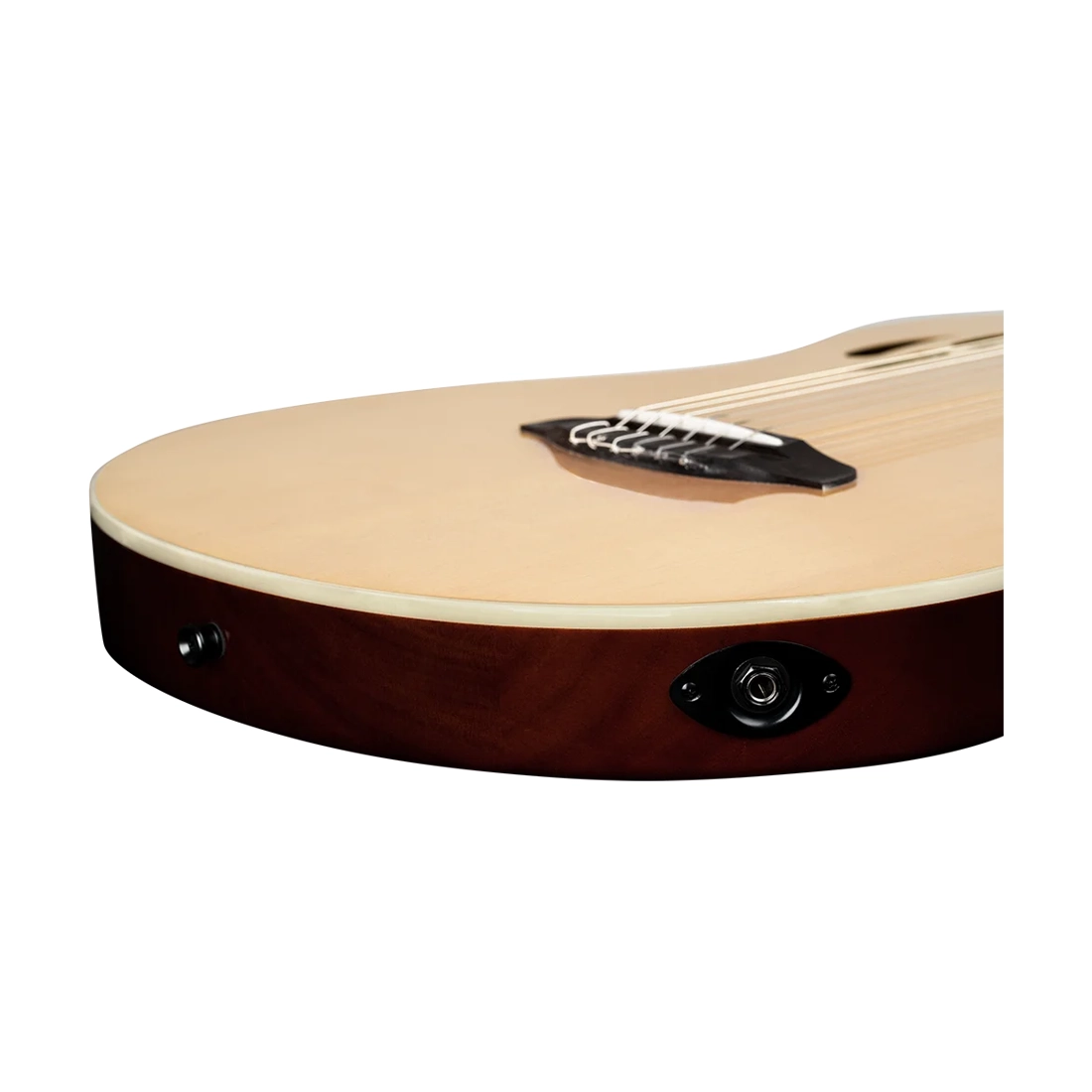 Ortega Guitars Tourplayer Electric Nylon String Guitar - Natural front angle view Input close up