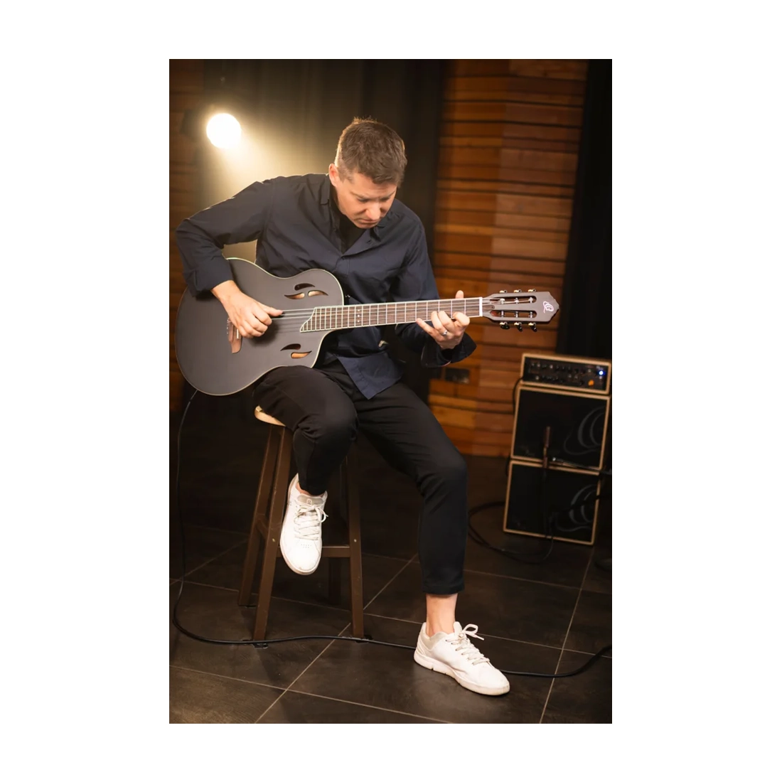 Ortega Tourplayer Electric Nylon String Guitar - Satin Black at the studio
