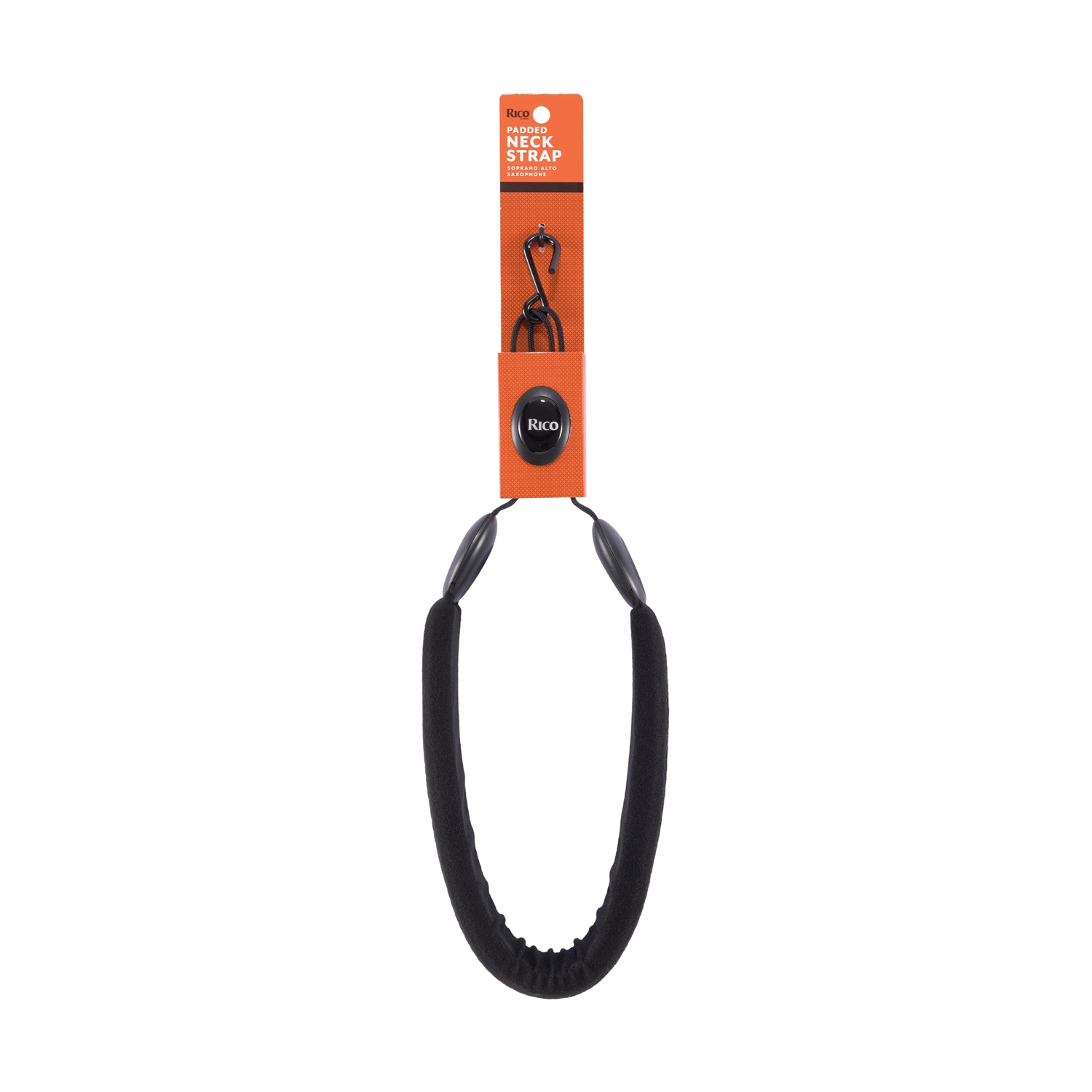 Package SJA12 Rico Padded Saxophone neck strap with soft fabric, metal hook.