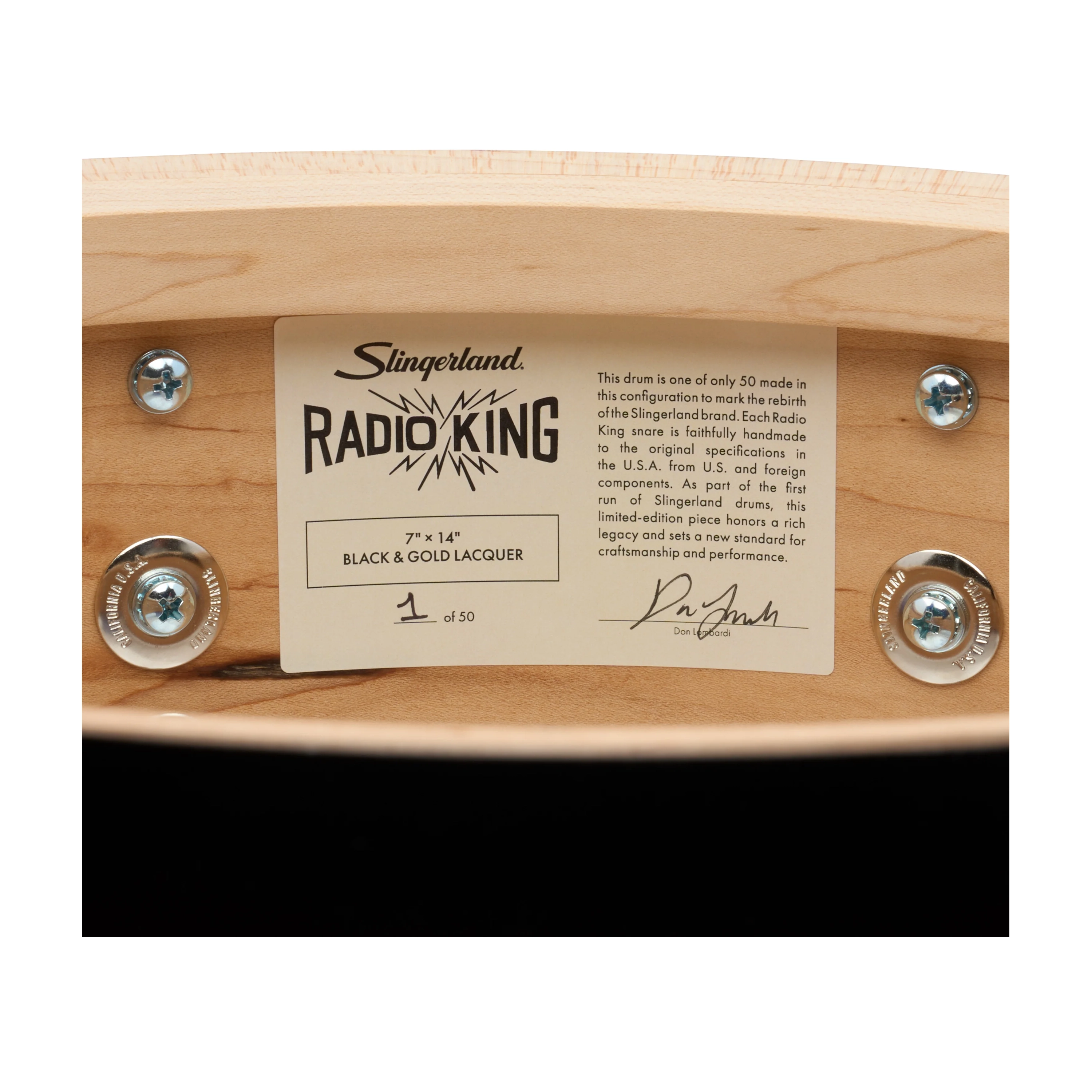 Slingerland Radio King Limited-Edition 7" X 14" Maple Snare Drum - Black And Gold Duco Lacquer