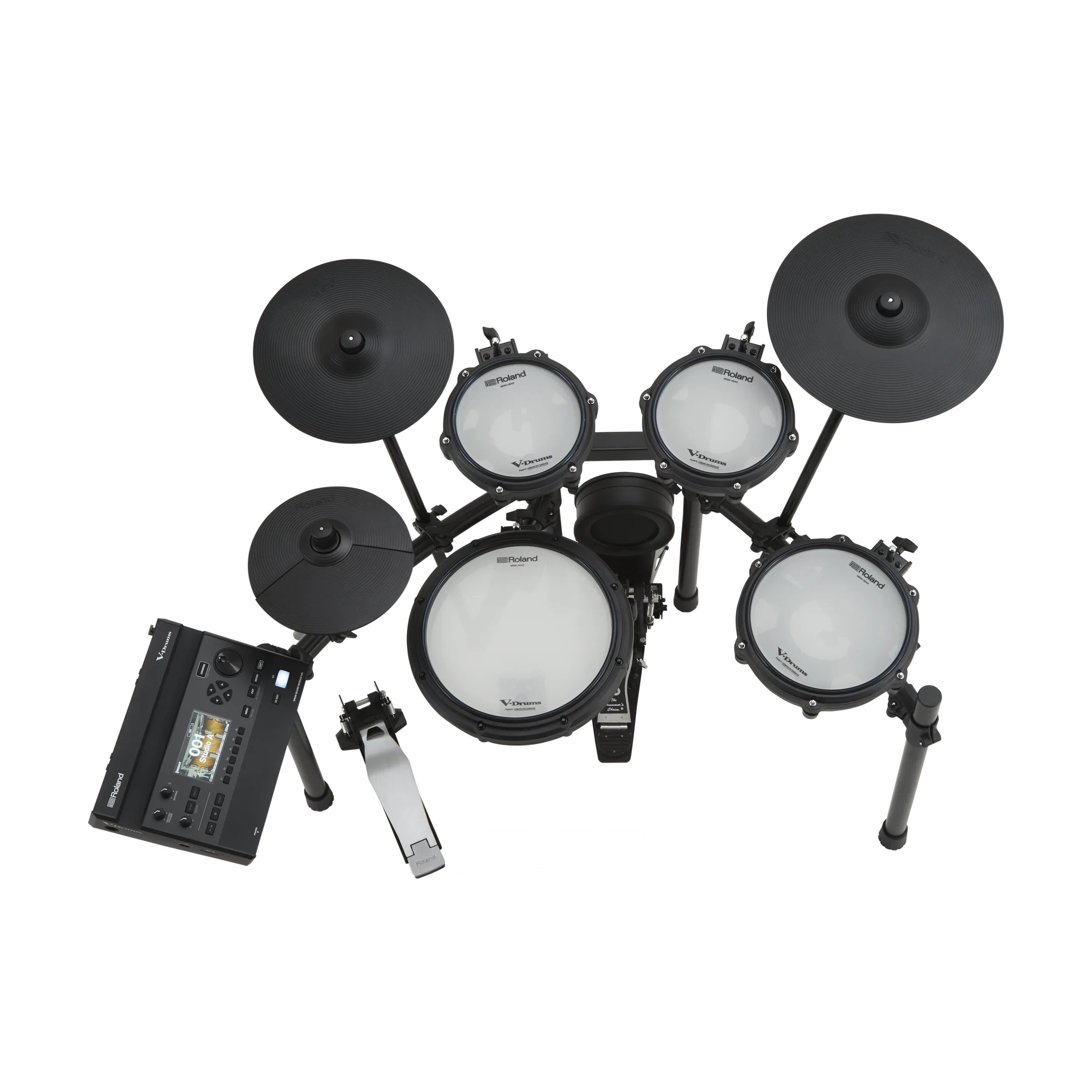 Top view of Roland Compact V-Drums 3 Series Kit with the Expandable V31 Module