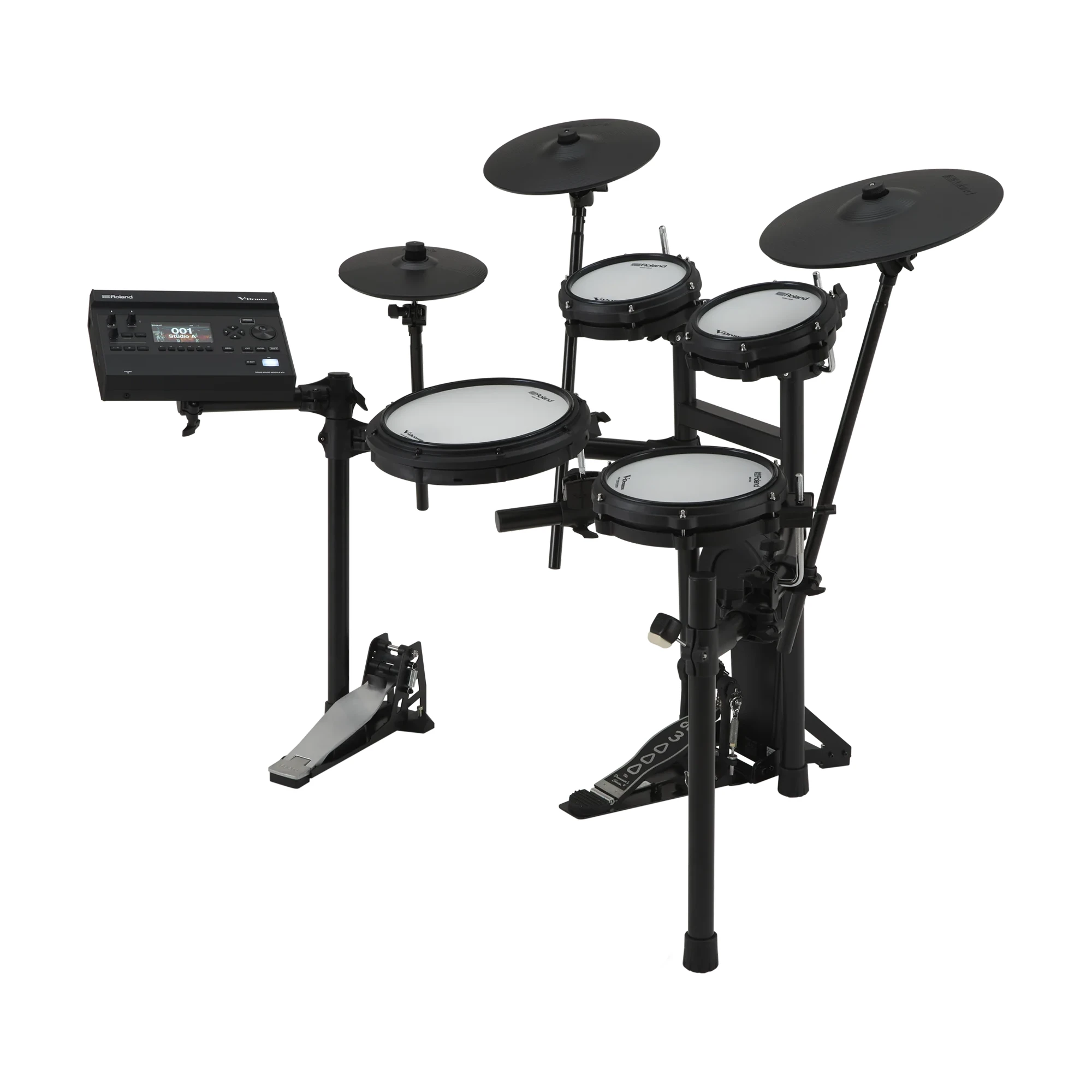 Side view of Roland Compact V-Drums 3 Series Kit with the Expandable V31 Module