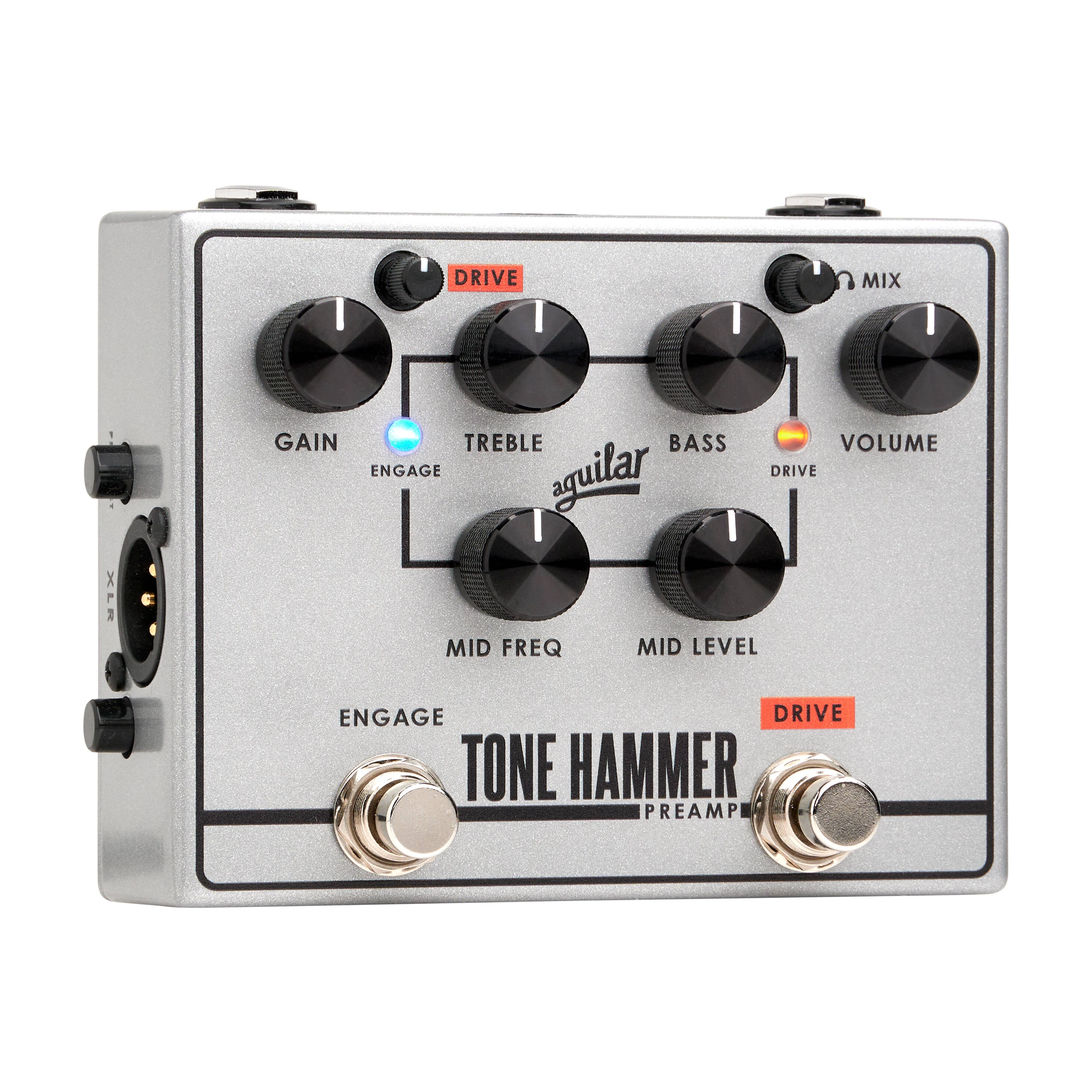 Front angle view of Aguilar Tone Hammer PreAmp V2 Pedal